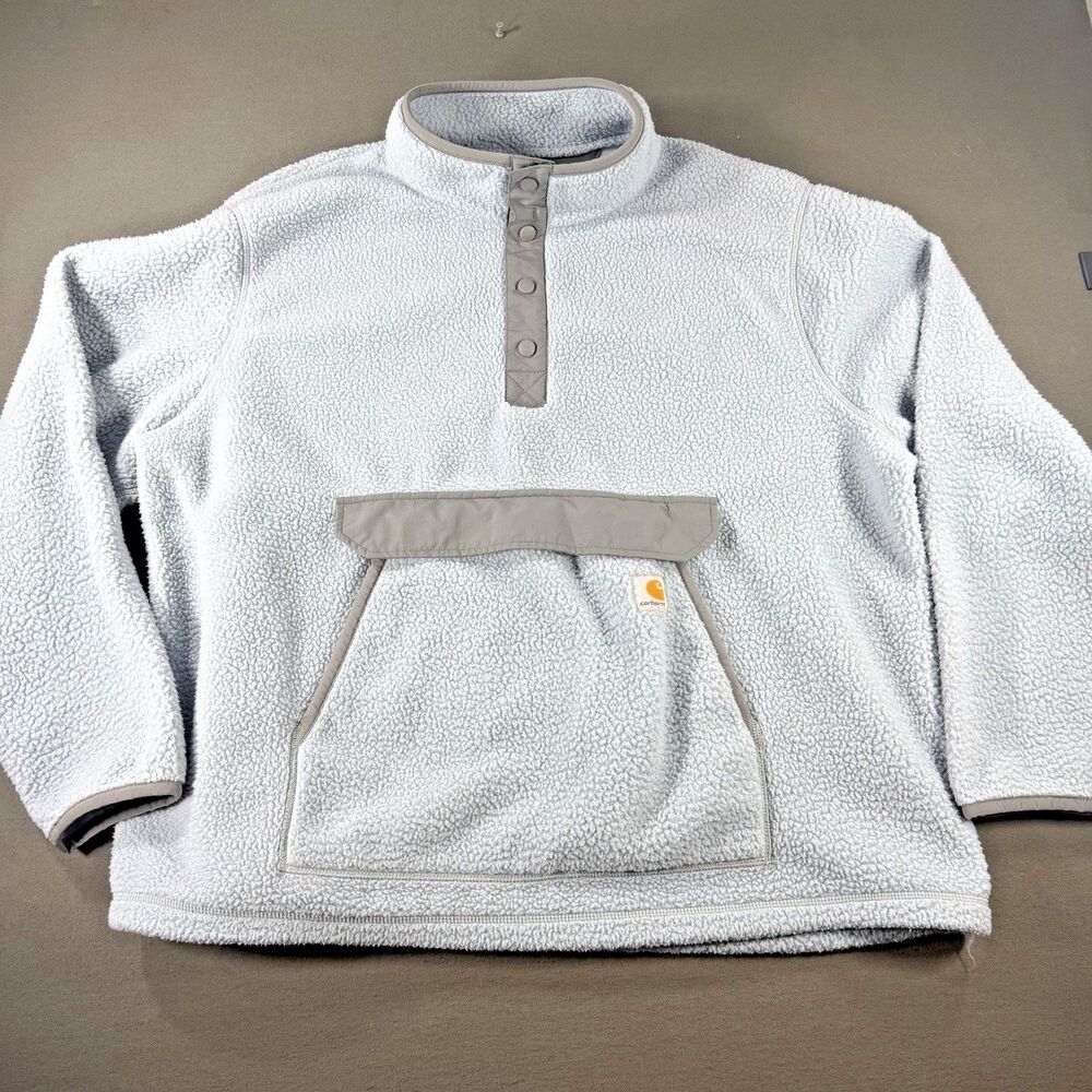 Carhartt Jacket Mens XXL Blue Gray Sherpa Fleece Relaxed Pullover High Pile Snap